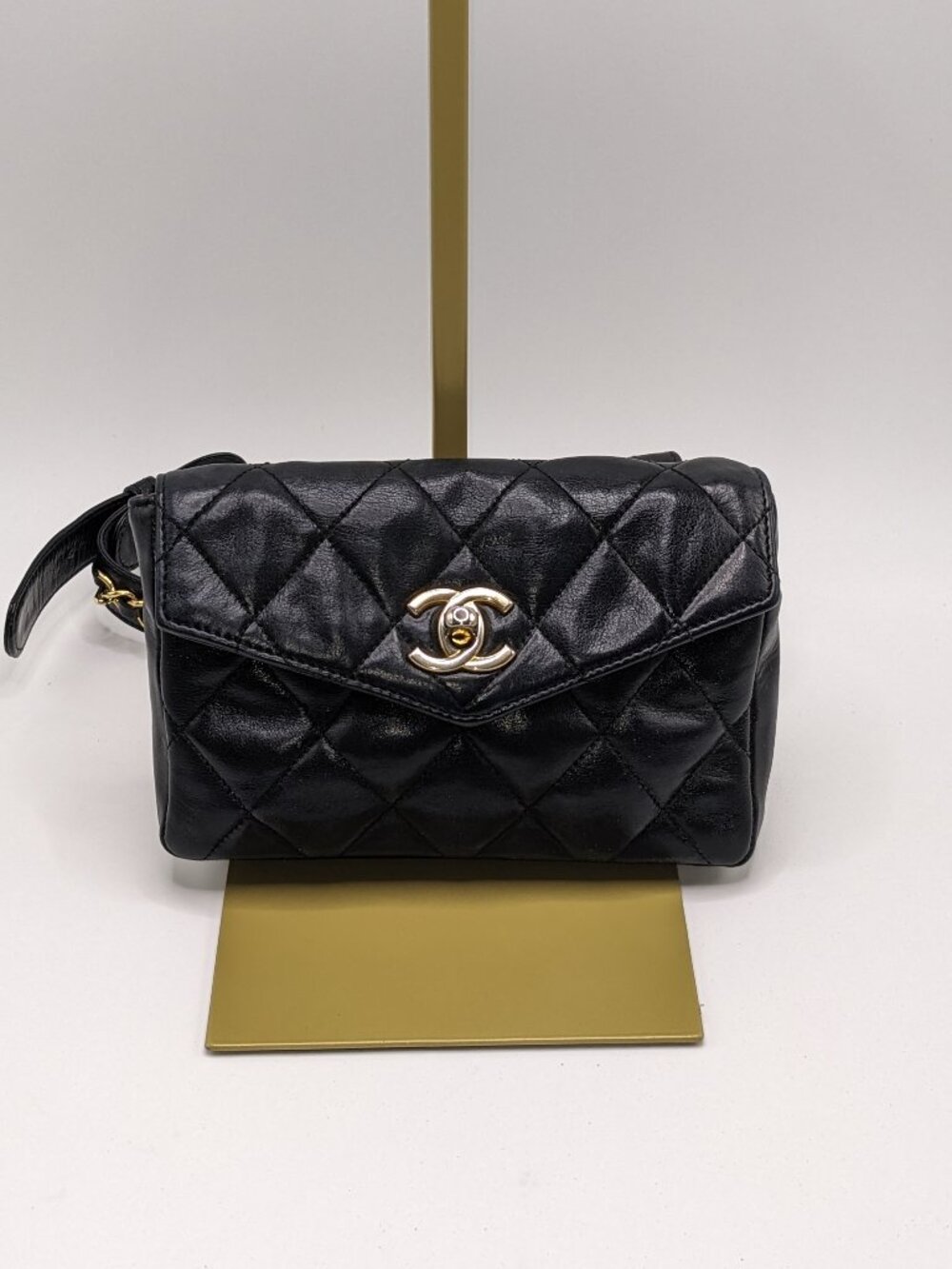 Chanel Vintage Black Quilted Leather CC Waist Belt Bag